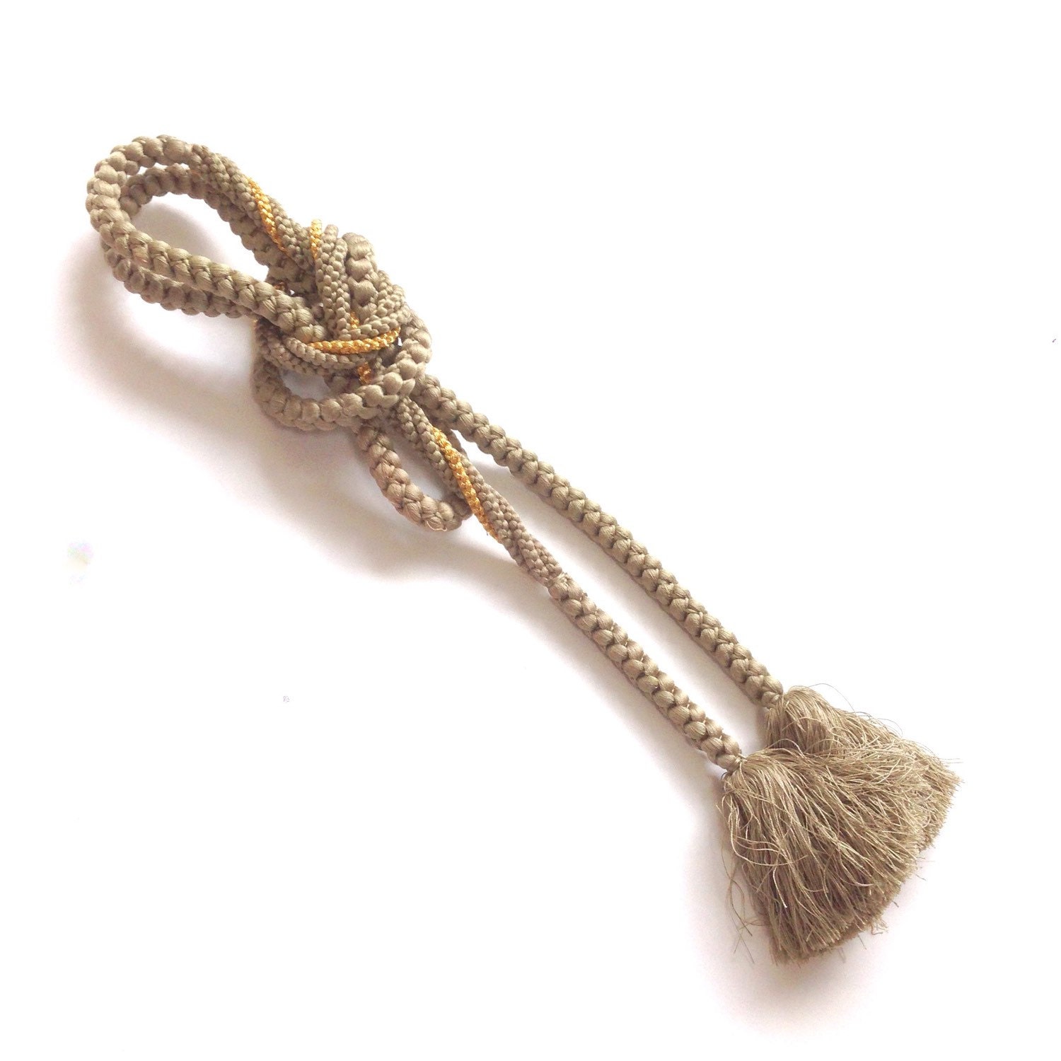 Vintage brown gold Obijime, Silk Japanese Cord Kumihimo, Woven Silk Tie