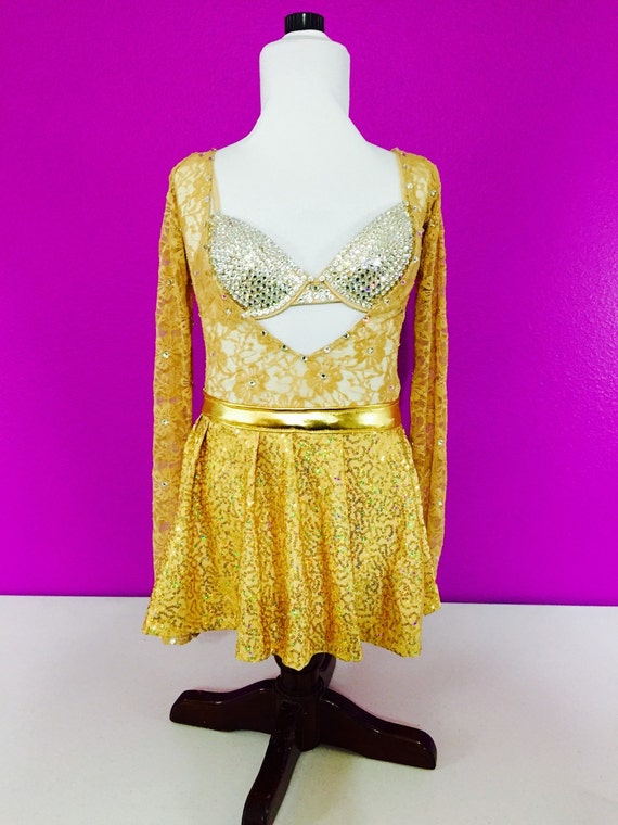 Items similar to Gold dance costume bedazzled with Swaroski / dance