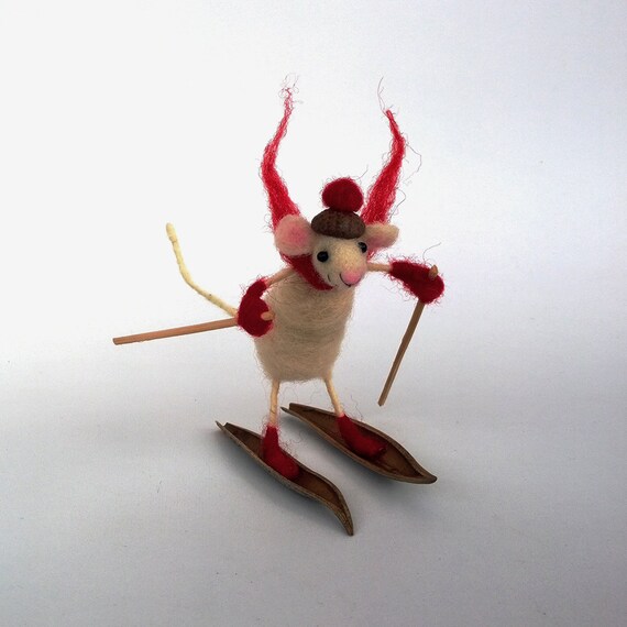 Ski tier figur maus kleine maus ornament skurrilen von cozymilart