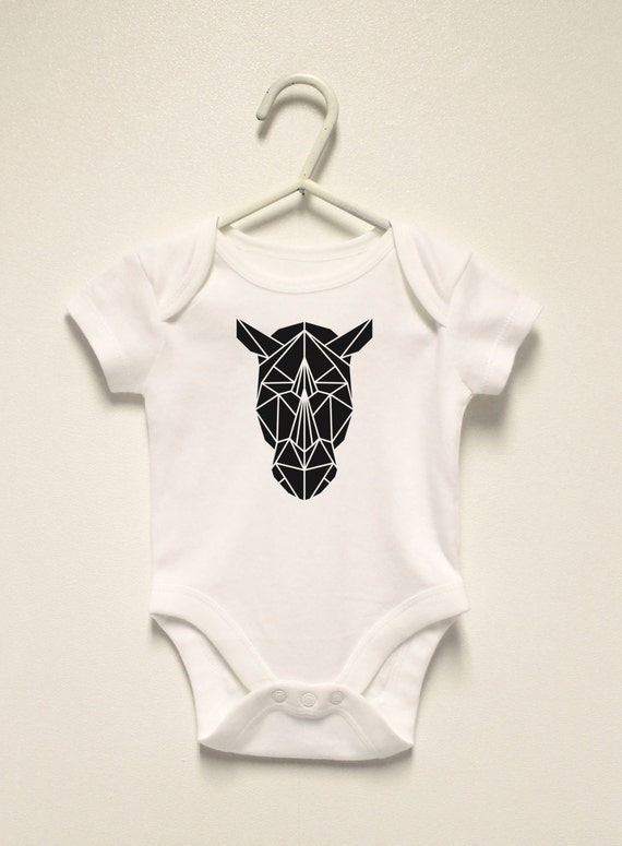 Geometric Rhino Baby Onesie, Cool Rhino Head Printed Baby Suit, Cute