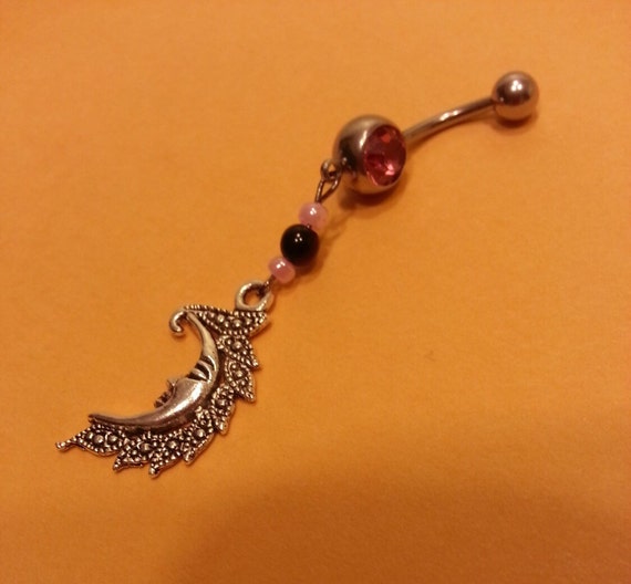 Moon Belly Ring with Pink Gemstone