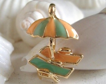 Beach Chair Charm,Enamel beach charm,Umbrella charm
