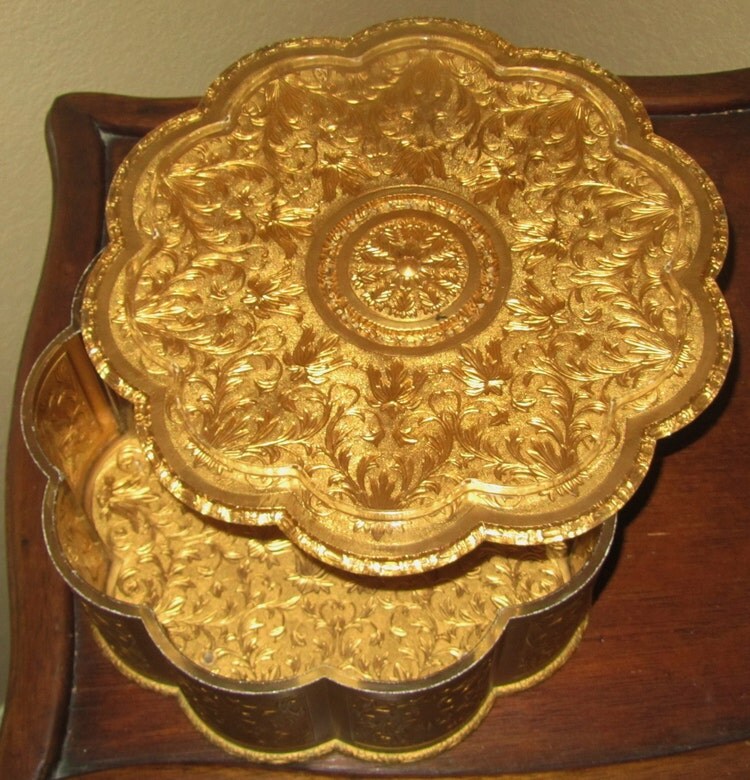 LARGE Vintage Gold Filigree Jewelry Craft Box with by DecadesDecor