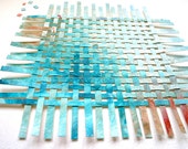 Turquoise Ombre Paper Weaving- 9 x 9- Original Handwoven Art-  Small Abstract Mixed Media- Woven Paper Art- 9x9- Modern Decor