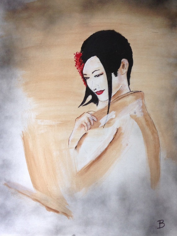 18x24 Abstract Painting of Geisha Girl by ArtbyBigBee on Etsy