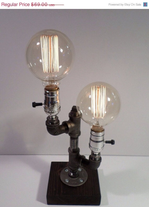 ON SALE Twin Globe Edison Light Metal Desk Lamp, Beautiful finished Wood Base - BULBS Included Vintage Industrial Lamp Steampunk Light Tabl steampunk buy now online