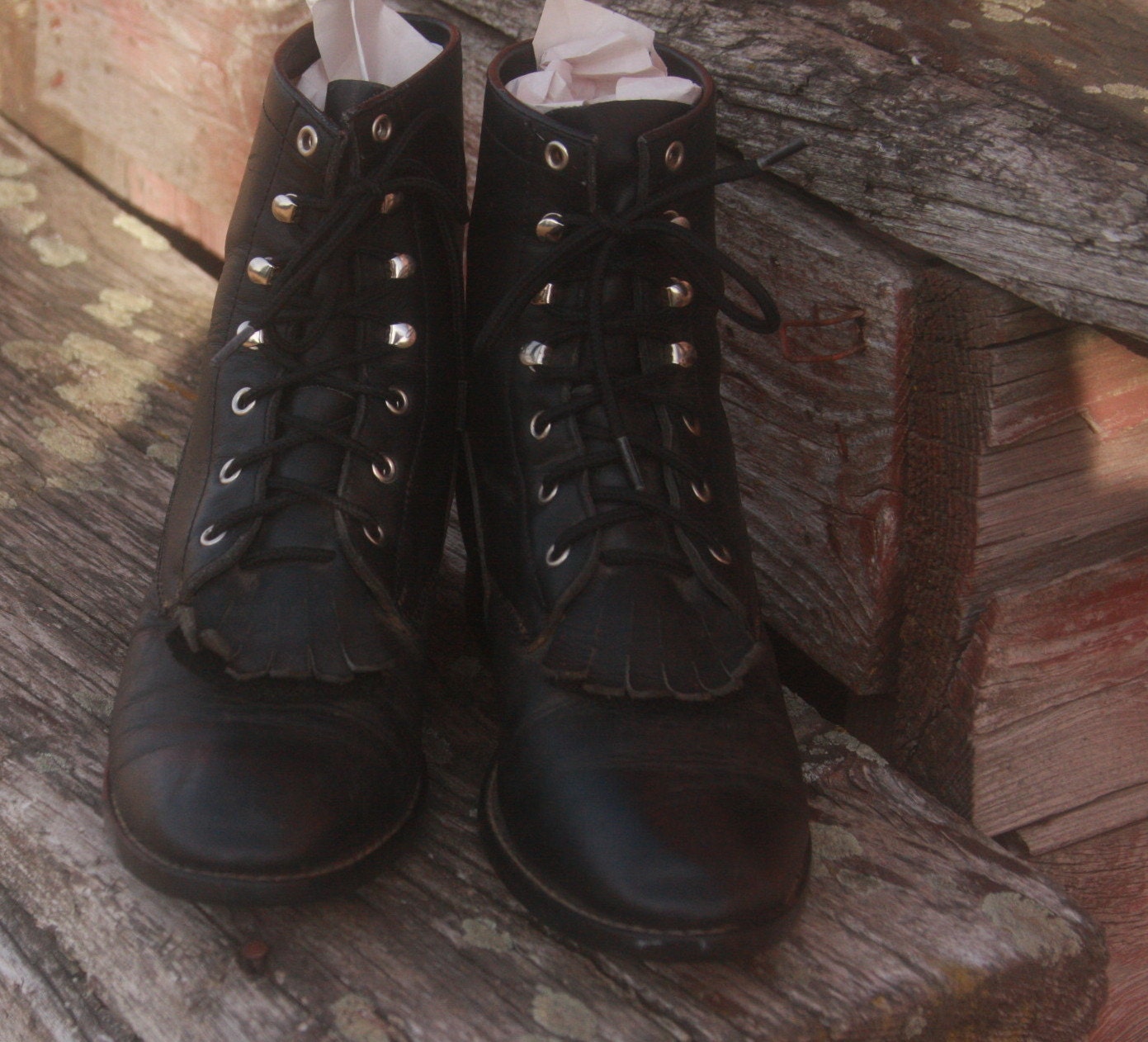 Black Leather Granny Boots. Vintage. Lace up. Genuine Leather.