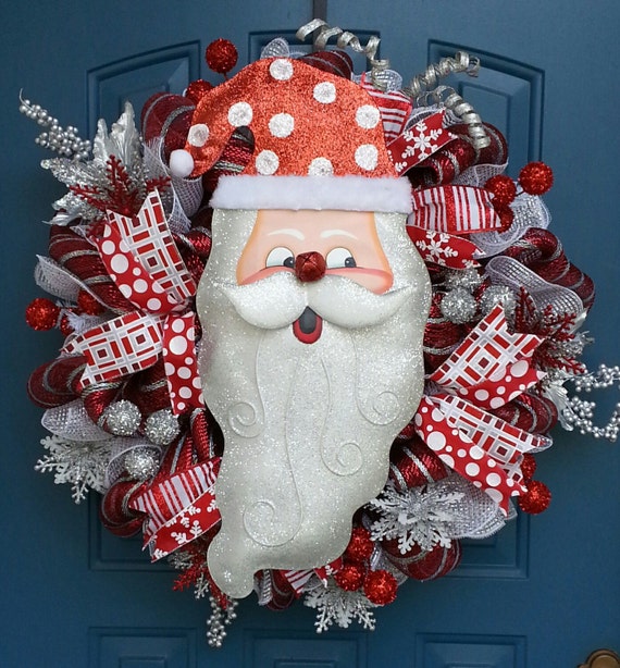 Christmas deco mesh wreath Wreath Santa by WonderfulWreathsKim