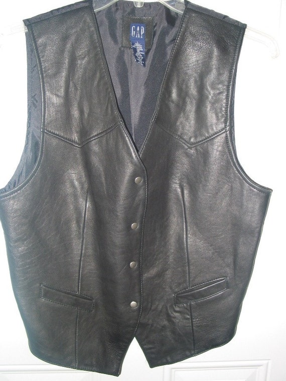 Mens Vintage Black Leather Gap Vest Size L