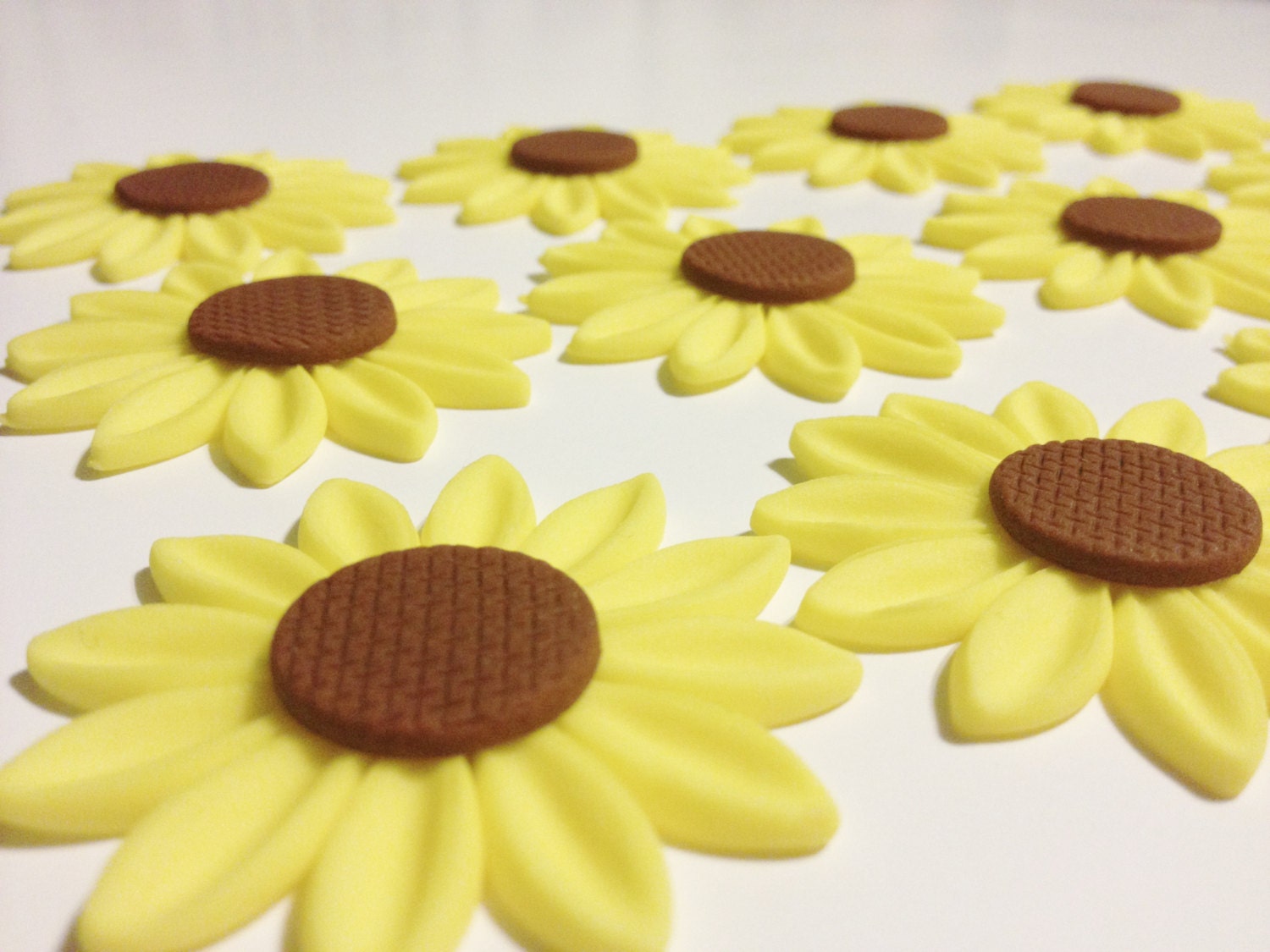 12 Sunflower Fondant Cupcake Toppers by SugarSweetsNTreats on Etsy