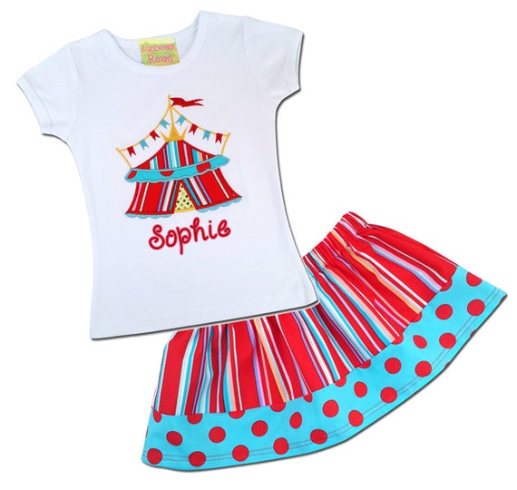 Girl's Circus Outfit with Circus Shirt and Striped Circus Skirt - F6, F43