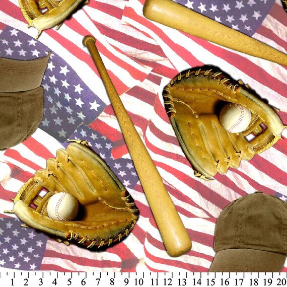 American Baseball Fleece Fabric By The Yard by ReneesChoiceFabrics