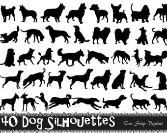 Instant Download 40 Digital Dog Silhouette Clip Art Black Dog Silhouette Clipart Scrapbooking Dog Element 0164