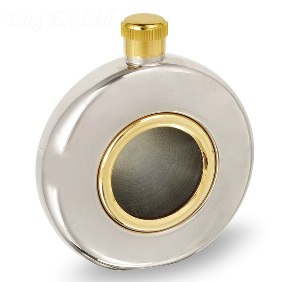 Personalised 5oz round Hip Flask High Quality Finish.