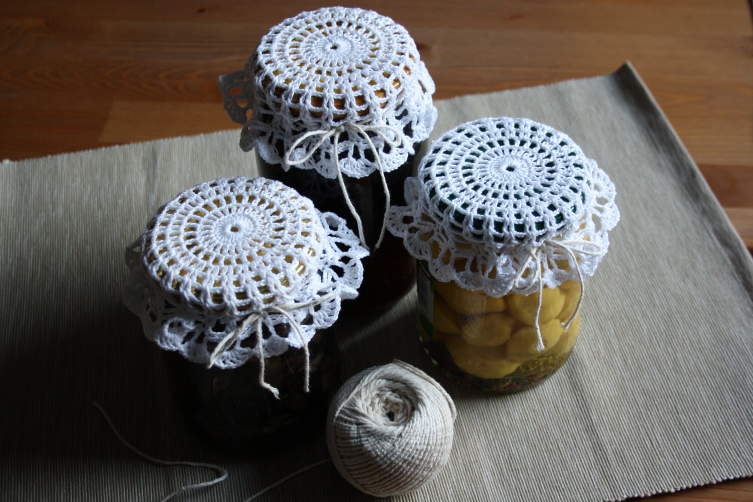 White Crochet Jar Lid Covers