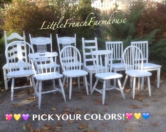 2, 4, 6, 8, or 10 MISMATCHED Painted Dining Chairs Mix 'n Match - ANY COLORS! Shabby Chic Country Cottage Boho Beach Little French Farmhouse