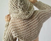 Shrug Netting  Bolero Jacket with Hood Long  sleeves   Grey-flax Color    Bolero Long Sleeve Bolero