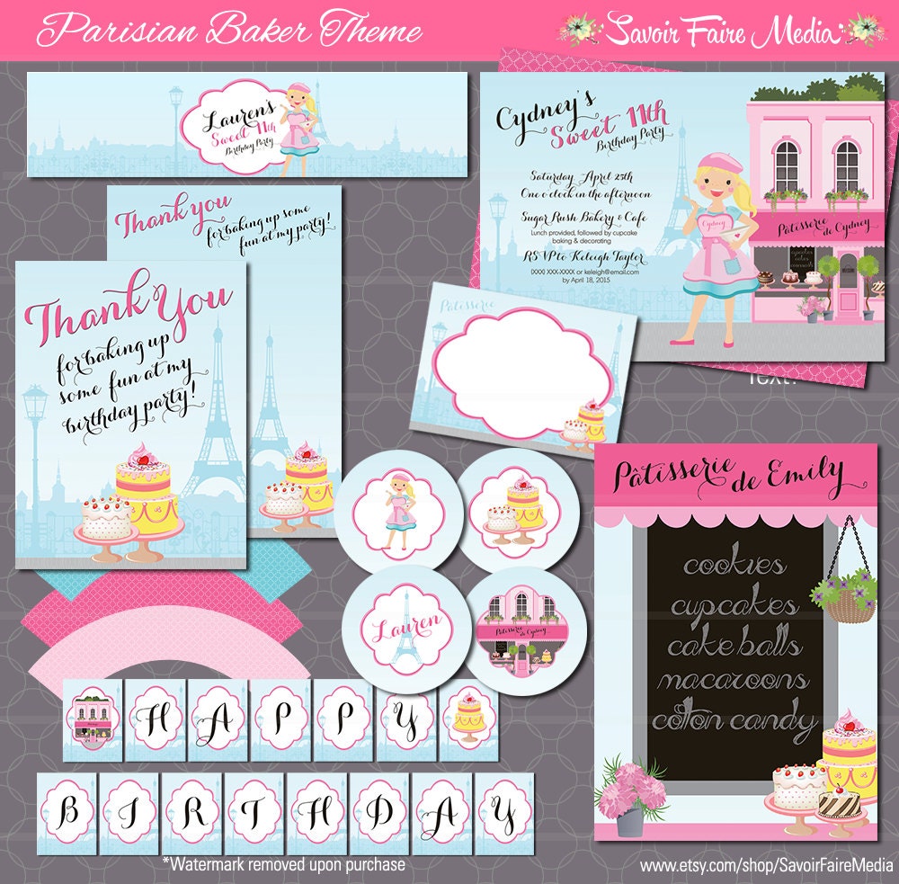 ice skating birthday party invitations paris bakery themed party invitation bundle french birthday ice skating birthday party invitations paris bakery themed party invitation bundle french birthday