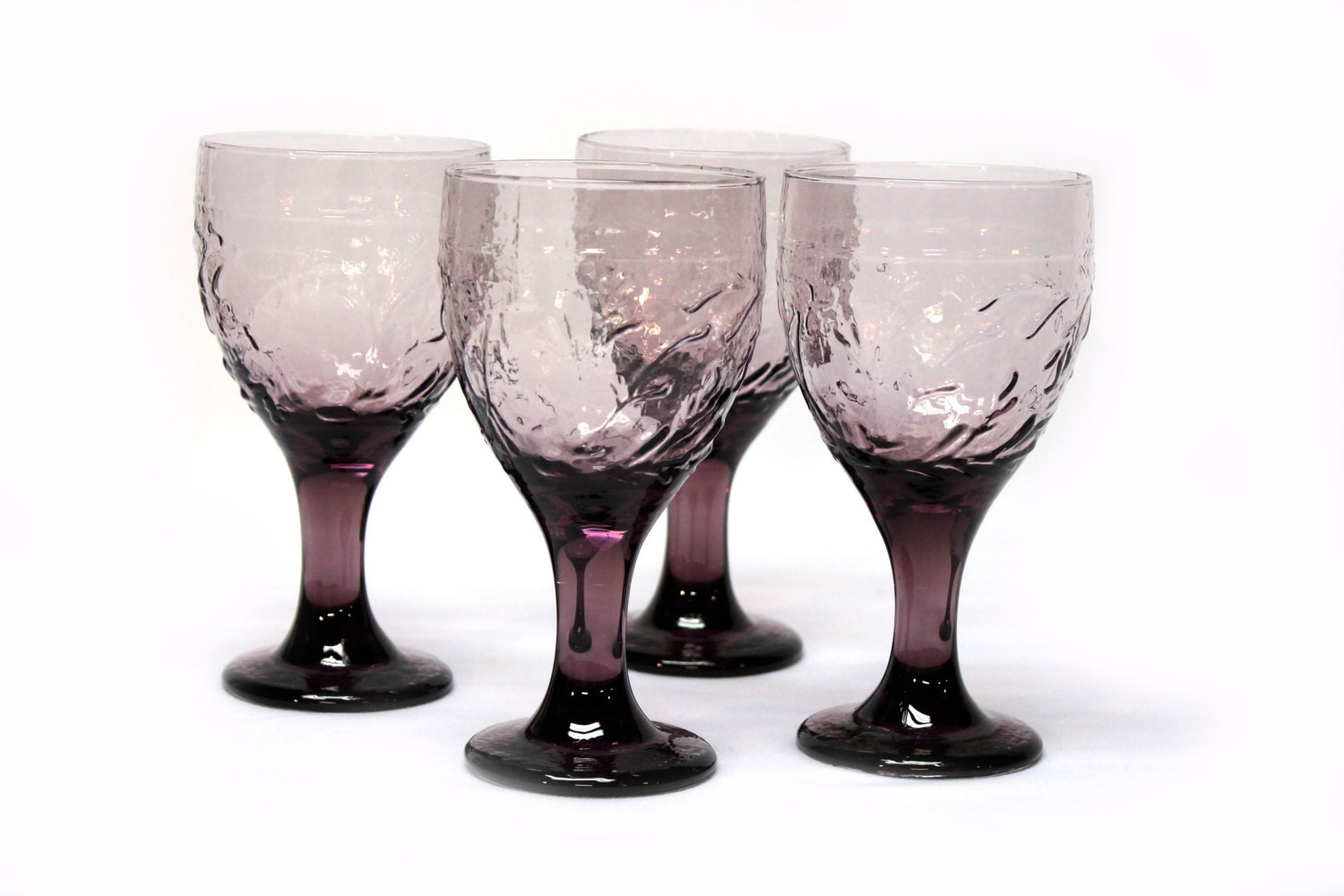 4 Libbey Purple Wine Or Water Goblets With Garden Vine Pattern Haute Juice 6042