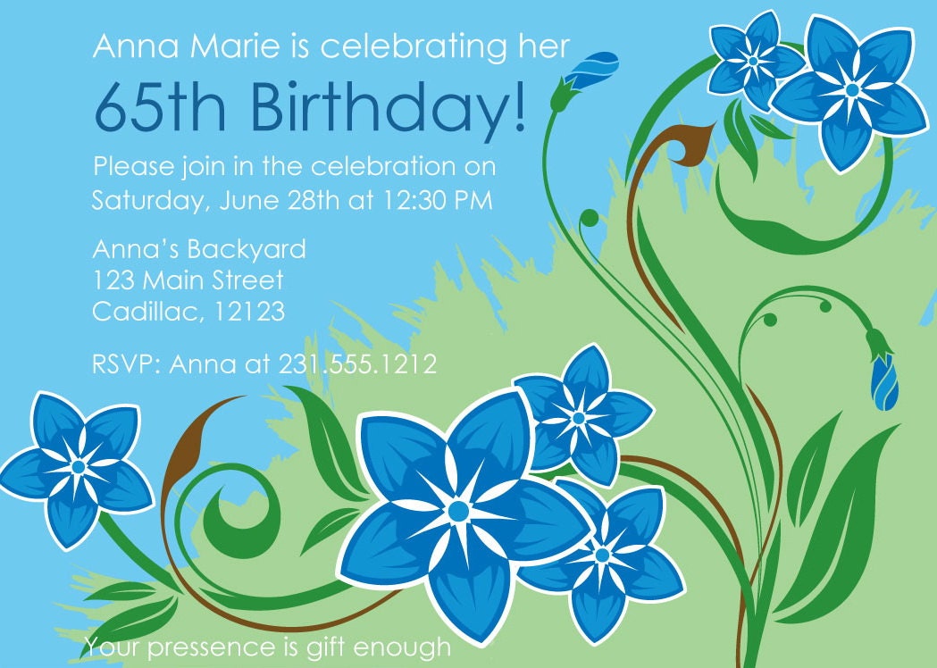Adult Birthday Invitation Women's 65th by FabPartyPrints on Etsy