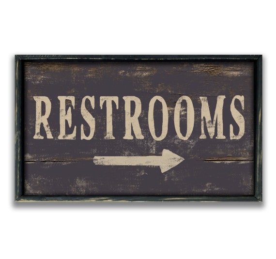 Handmade Wood Distressed Restrooms Sign Wood plaque framed out