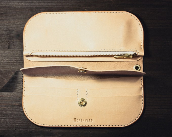 Hermann Oak Long Leather Wallet/Handmade Billfold wallet/