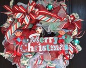 Merry Christmas deco mesh wreath, Christmas Deco mesh wreath, deco mesh christmas wreath,holiday wreath, Elf deco mesh wreath, elf wreath