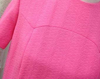 Handmade Dress Vintage 1960 Hot Pink Polyester Dress w/ Kick Pleats and Back Zip