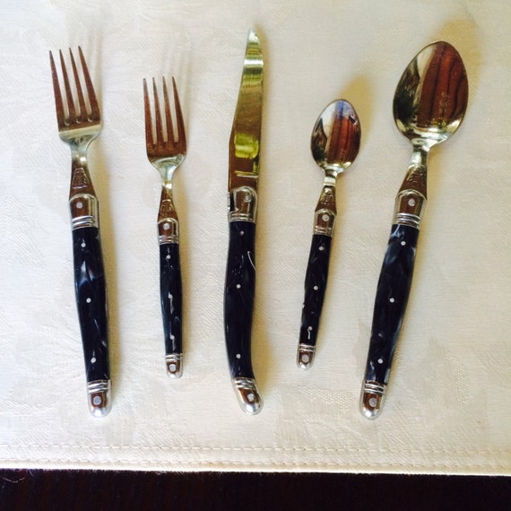 Jean Dubost Laguiole Flatware Marble Handle French Flatware Service 5