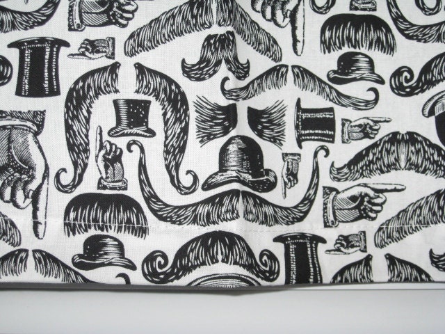 Handmade 100% cotton black white MUSTACHE HAT Window treatment Curtain Valance