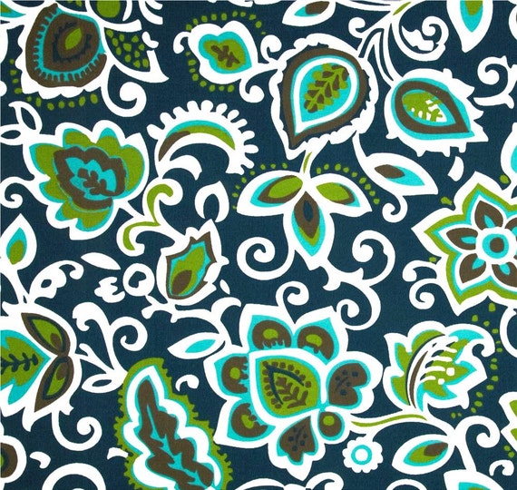 Indoor Outdoor Fabric Navy Blue Green & Turquoise Fabric by