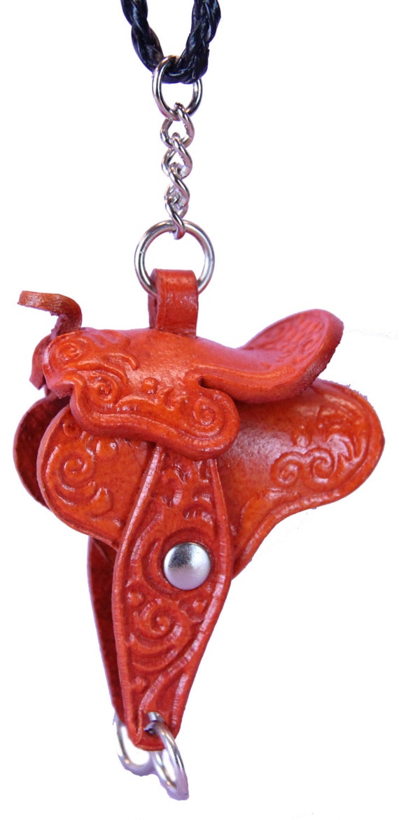 Miniature Leather Necklace Saddle Charms Orange Horses