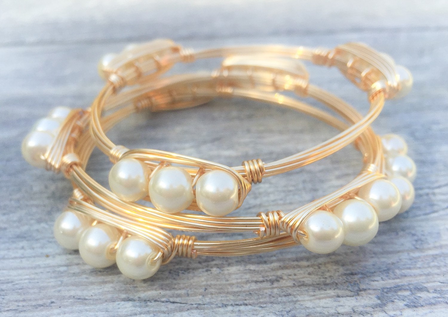 Classic Pearl Wire Wrapped Bangle