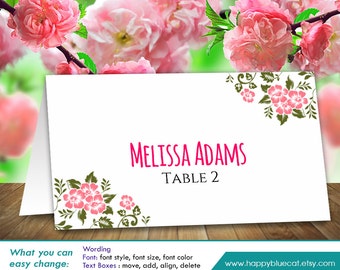 DiY Printable Wedding Place Card Template Instant by HappyBlueCat