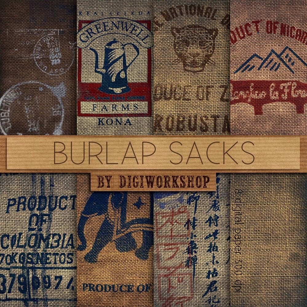 Burlap Digital paper: Burlap Sacks with digital