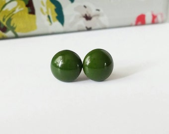 Forest green earrings, green stud earrings, dark green studs, small stud earings, hypoallergenic studs, earrings sensitive ears