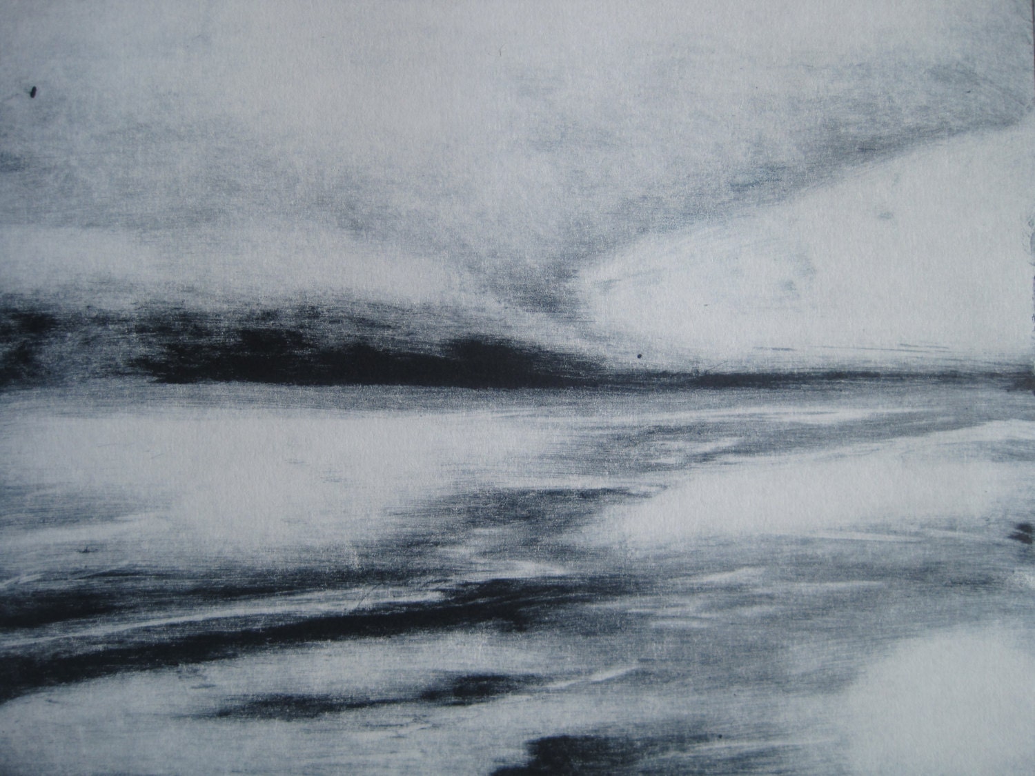 Sea landscape Original Monotype Fine Art Print by Zinnia