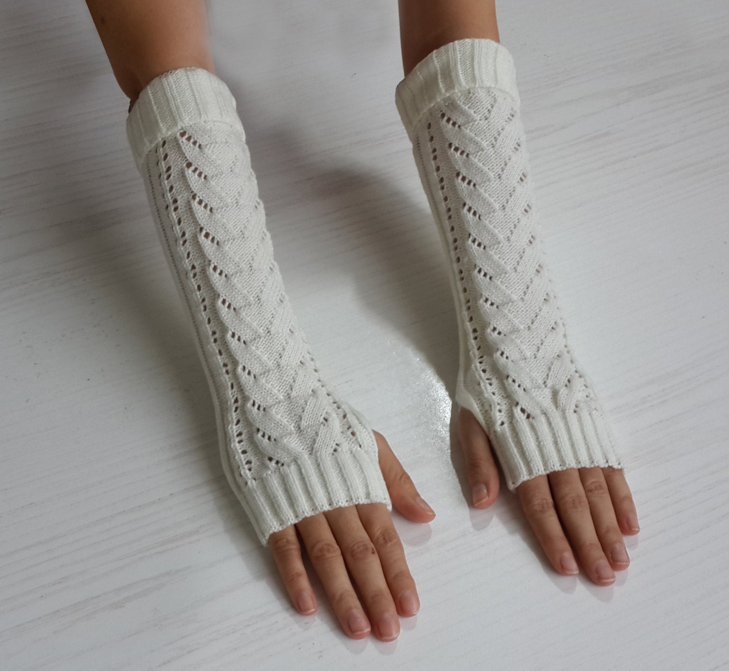 Long arm warmer Womens fingerless gloves Chevron Arm by AGORAA