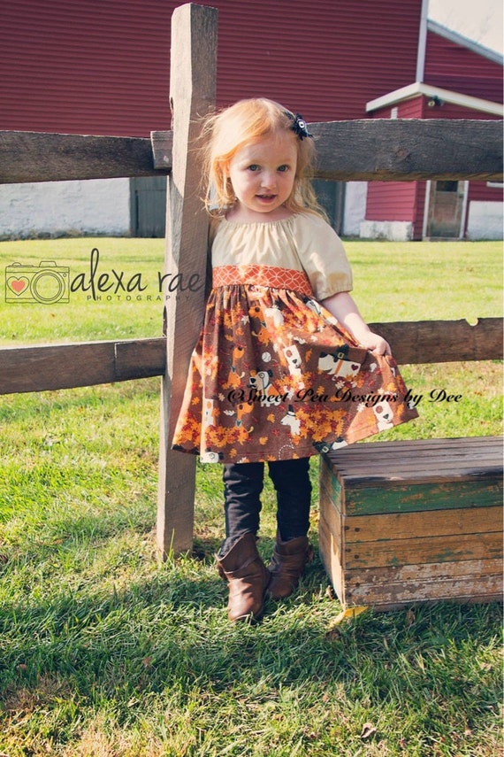 Thanksgiving dress, Fall dress, toddler girls,leaves,puppy dogs,rust colored dress,peasant style dress