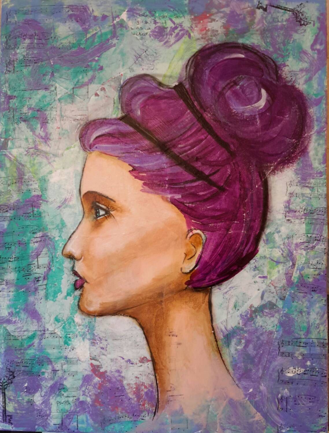 Mixed Media Original Whimsical Face Art Print