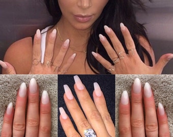 Natural nails kim kardashian, press on nails, false nails, glue on nails, fake nails, coffin stiletto nails, pink nails, Kim k