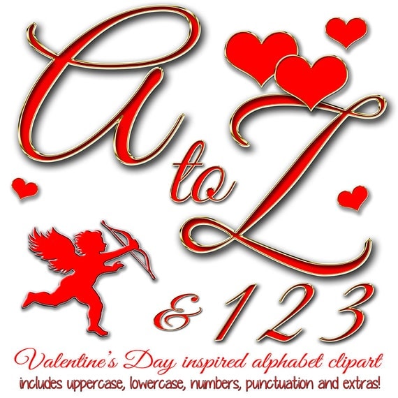 Valentine's Day Alphabet Clipart Printable Romantic Red