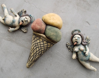 Ceramic angels with ice cream