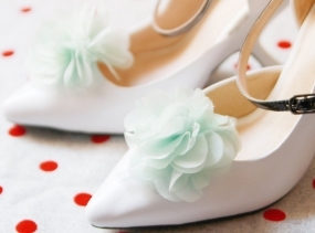 Mint Chiffon Flower Shoe Clips - Wedding Shoes Bridal Couture Engagement Party Bride Bridesmaid