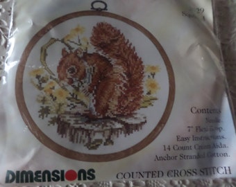 Cross stitch kit, complete Picture of a squirrel, Dimensions, British Collection, Comes with 7" flexiframe everything included