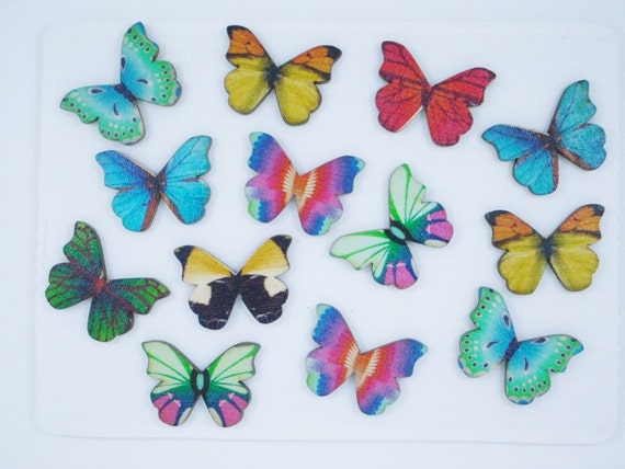 16 Painted Wooden BUTTERFLIES Embellishments