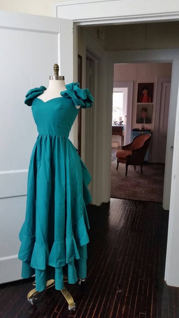 50s Party Dress Teal Prom Gown XS