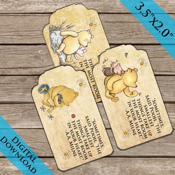 Winnie the Pooh Gift Tags Digital Download Printable Thank