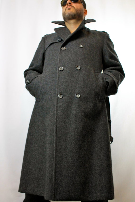 London Fog Long Dark Grey Wool Men Trench Coat by Vitavievintage
