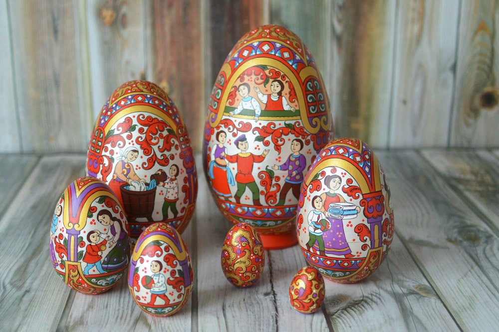 Hand Painted Easter egg wooden egg decorated russian